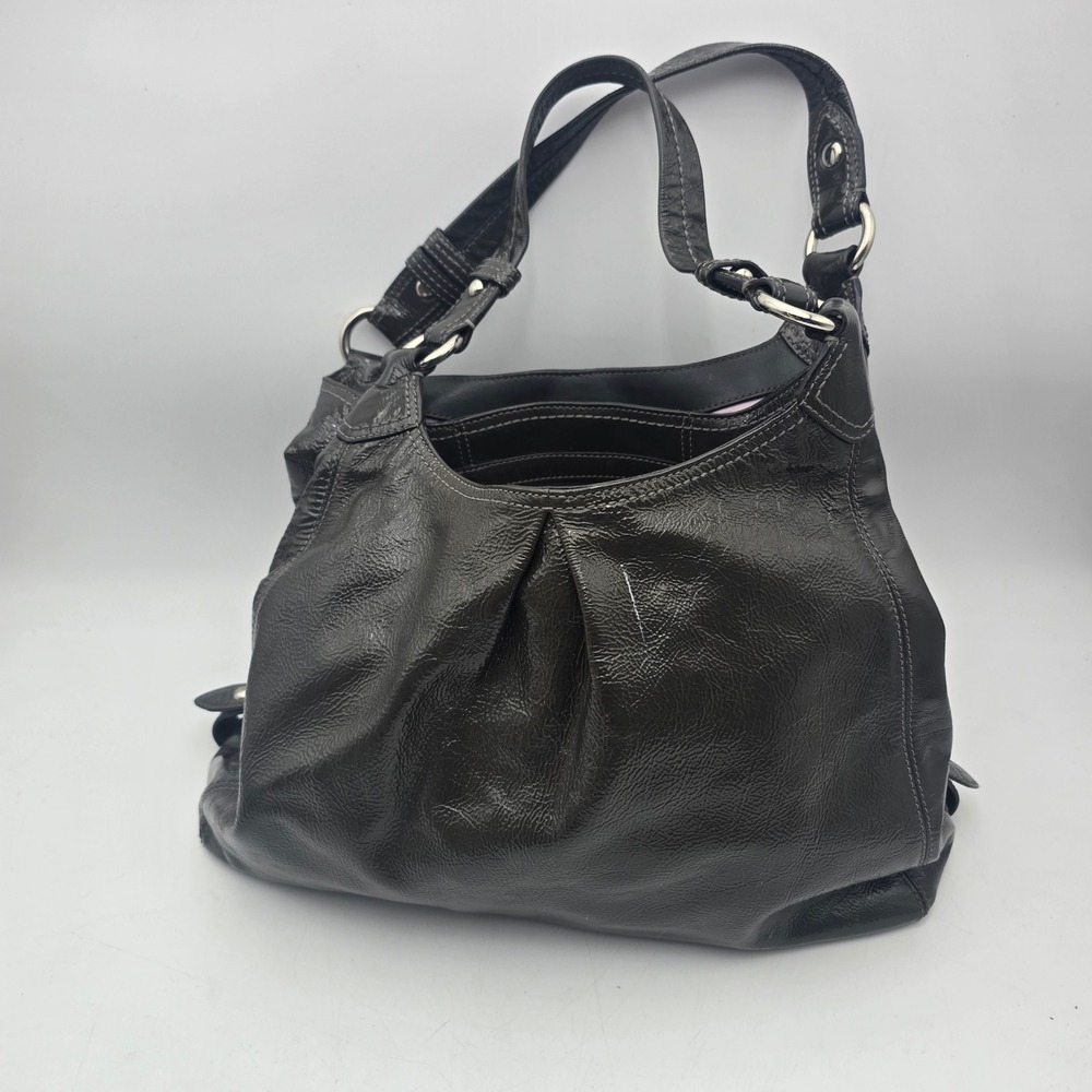 Coach Maggie 13900 Black Crinkled Patent Leather Shoulder Hobo Bag